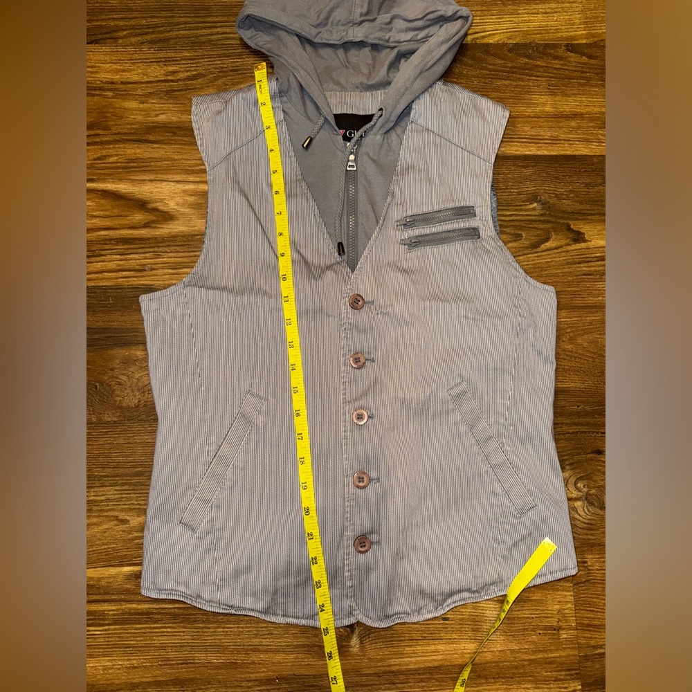 GUESS Men’s Gray Vest Zip Up Button Up Hoodie Size S - Picture 13 of 13